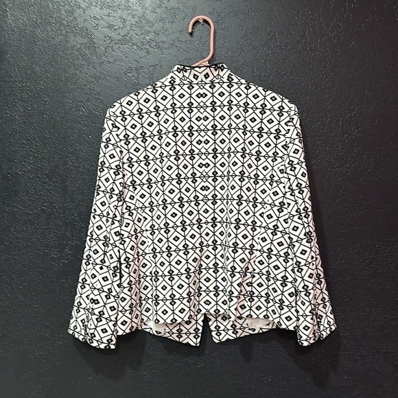 Nine West Cropped Blazer Black White Geometric Womens Size 12 - Picture 3 of 6